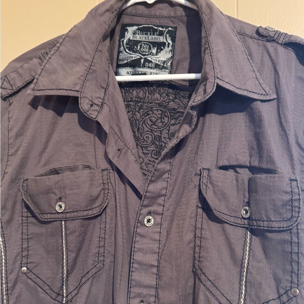 BUCKLE BLACK LABEL Men Large Y2K embroidered Shuttle Strap button down Shirt - Picture 3 of 12
